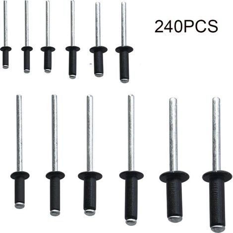 Packung mit 240 Aluminium-Blindnieten, 3,2–16 mm, für Metall und Möbel, marineblau (1/4)