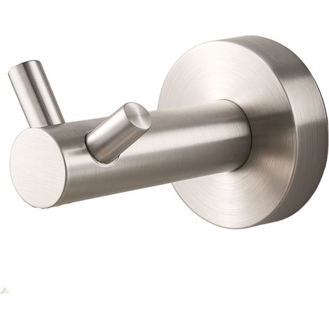 BALNEO - crochet porte-serviettes double en acier inox argenté - crochet de salle de bain QUBE inoxydable - patère murale pour salle de bain (1/3)