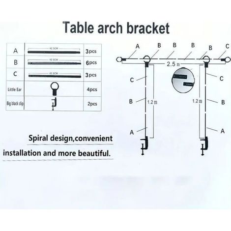 Arche De Table - Réglable En Hauteur 42-123 Cm Et En Longueur 80-250 Cm - Pour Mariage Fête Anniversaire - 1 Pièce (1/5)