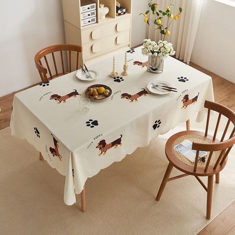 Chiot à motif empreinte de patte crème (fond beige) 100x100cm Nappe, nappe décorative à carreaux, nappe pour table basse de forme irrégulière, nappe pour table à manger, nappe pour table d'étalage (1/5)