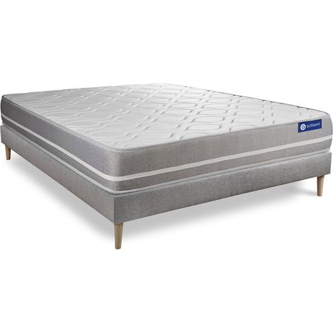 Ensemble matelas Mémoire de forme ACTIMEMO TOUCH 140x190 3zones de confort + sommier KIT gris (1/5)