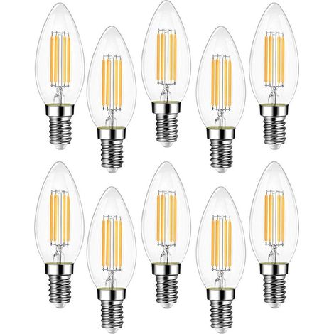 Lot de 10 Ampoule Filament LED E14 C37 4 W équivalent 40 W 400 Lm Blanc Chaud 3000K Non Dimmable Angle de Faisceau 360 10 pièces de 20 400 lumens (1/4)