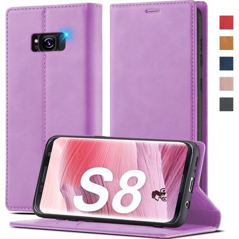 Coque portefeuille pour Samsung Galaxy S8, étui en cuir PU avec fonction support et fermeture magnétique, violet (1/5)