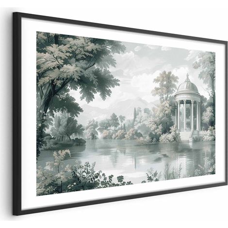 Poster – Landschaft mit Park und See in Retro-Grüntönen (1/4)