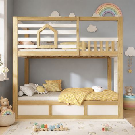 CHICFURN Litera infantil 90x200 cm de madera blanco y roble con almacenaje hidráulico (1/5)