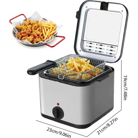 Friteuse Électrique 2.5 L - 1000W - Avec couvercle panier amovibles - Température Réglable 80-190°C - Pour Frites Poulet Maison etc (1/5)