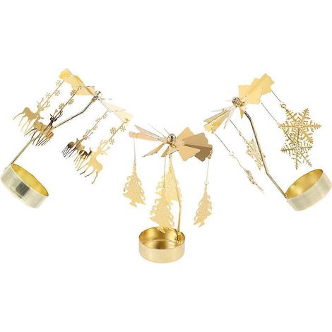 Décoration de Noël compatible avec les bougies tournantes, lot de 3 porte-bougies rotatifs en métal doré (1/5)