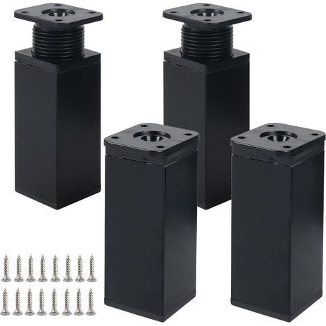 Set mit 4 verstellbaren Möbelfüßen, schwarze Tischbeine, 10 cm, mit 16 Schrauben, verstellbar für Küchenschränke und Tische (1/5)