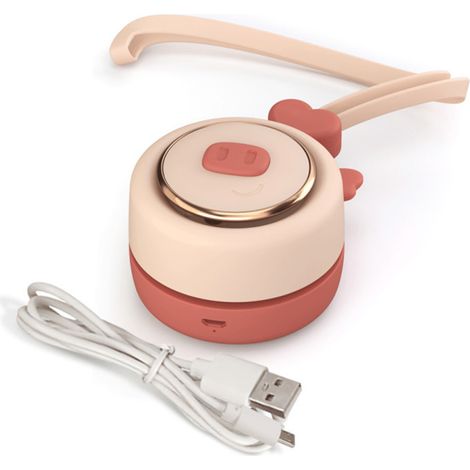 Mini ventilateur mignon en silicone ABS, rechargeable, sans pales, avec cordon, idéal pour les bureaux, les chambres et les dortoirs (rose). (1/5)