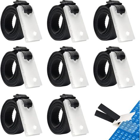 Kit de fijación para cubiertas solares de piscinas, 8 piezas, correas de sujeción, abrazaderas y hebillas, accesorios para enrolladores de cubiertas solares, para cubiertas de piscinas (1/5)