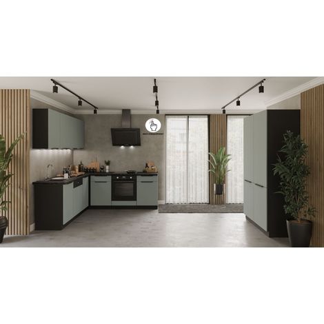Winkelküche ARIA K-BL ECKE 1 - 215 x 220 &43 120 cm Anti Fingerprint Küchenzeile Küchenblock Singleküche Einbauküche Küche EckkücheAQUAMARINE - AFM