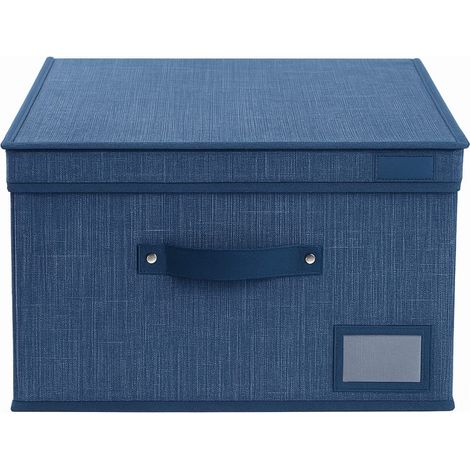 Organizer armadio Scatola pieghevole Maxi - Portaoggetti pieghevole in tessuto blu con coperchio e maniglia 50x40x25cm (1/5)