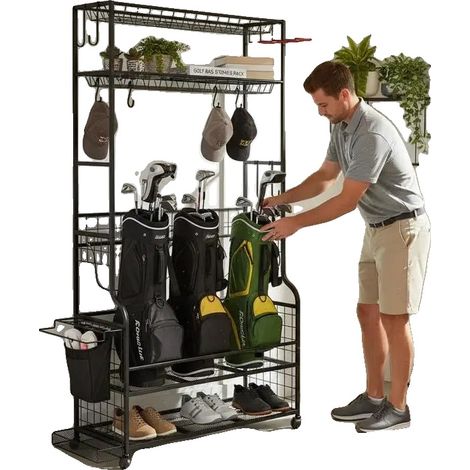 Organizador de equipo deportivo, almacenamiento de bolsa de golf, soporte para palos, FXCUNPFNSCQQC0 (1/2)