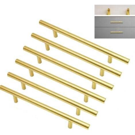 Set of 6 gold-plated cabinet handles, 128 mm hole spacing, stainless steel drawer pulls for bedroom and kitchen cabinets, 200 mm length