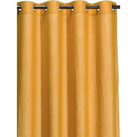 Rideau de Fenêtre en Lin Lavé Coloris Ocre avec Oeillets Métalliques 140 x 280 cm - PANGIVO