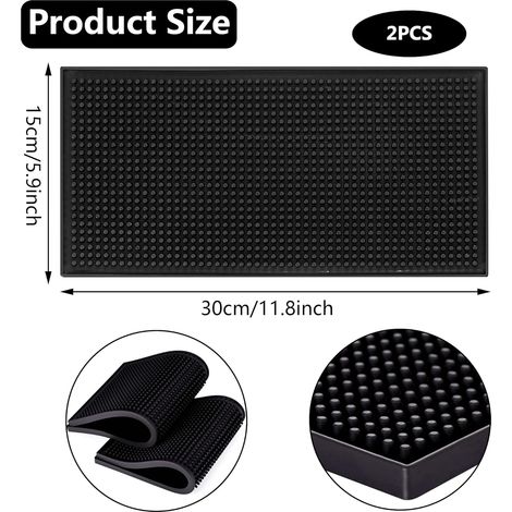 Set di 2 tappetini in gomma, 30x15 cm, per bar, cucine, caffè, ristoranti e banconi (nero), ad asciugatura rapida (1/3)