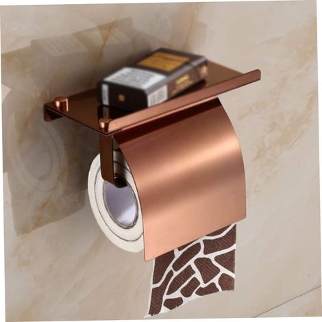 Portarrollos de papel higiénico, estante de almacenamiento para baño, portarrollos de papel higiénico de pared (oro rosa) (1/5)