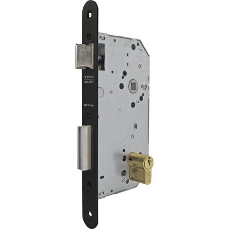 Serrure à encastrer pour portes en bois avec cylindre noir entrée 60 mm/avant rond 2030 (1/3)