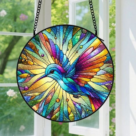 15cm Suspension en Vitrail Minimaliste, Attrape-Soleil Artistique pour Fenêtre Porte, Cadeau Anniversaire, Noël pour Femme, Homme, Papa (1/5)