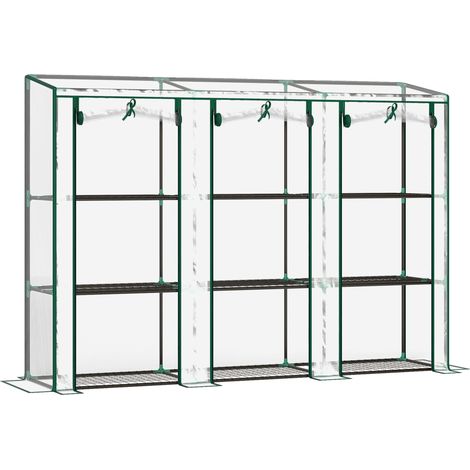 Serre de jardin avec étagères à 3 niveaux serre de balcon 3 portes enroulables zippées 215 x 46 x 151 cm transparent (1/5)