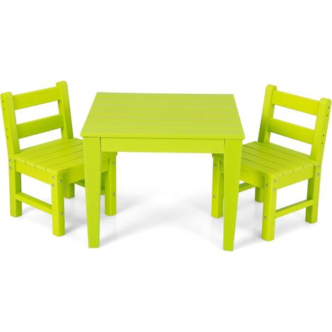 COSTWAY Juego de Mesa y Silla para Niños de 3 Piezas, Juego de Mesa de Actividades para Niños de Exterior con 2 Sillas con Respaldo para Jugar Dibujar y Leer (mesa y 2 sillas, verde) (1/5)