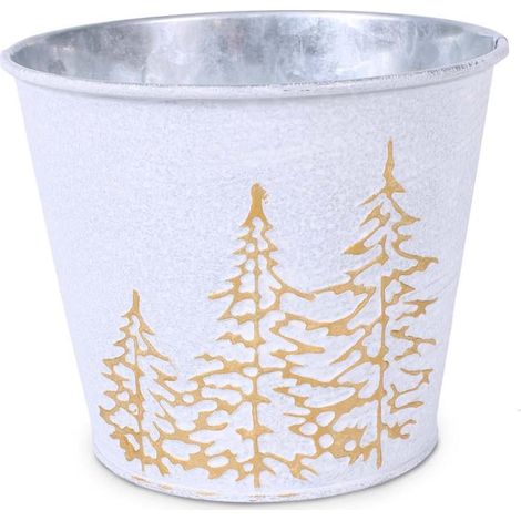 Portavaso in metallo silver e bianco Abeti Oro, Ø13H11 cm (kit da 10) (1/3)