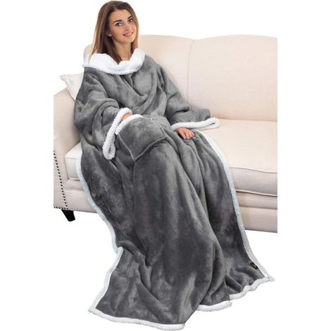 Bardusch-Couverture TV 120x170 cm, corps entier avec manches et poches, micropeluche double face (1/5)
