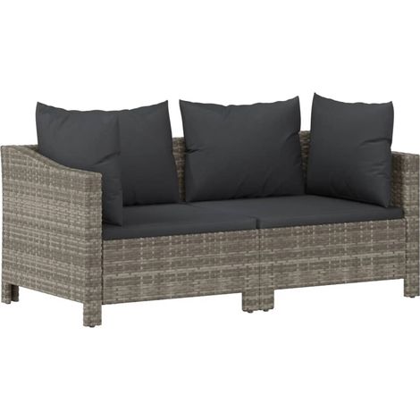Salon de jardin 2 pcs avec coussins Gris Résine tressée (1/5)
