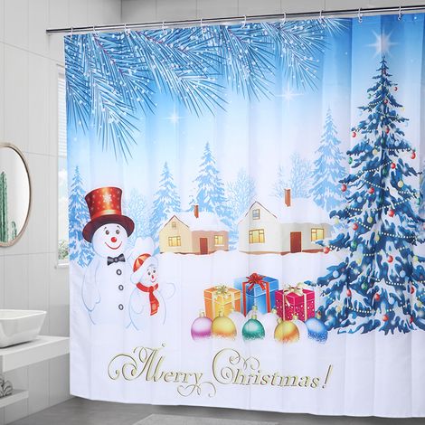 200 x 180 cm großer, wasserdichter Duschvorhang mit Weihnachtsmotiv und Aufhängehaken (1/5)