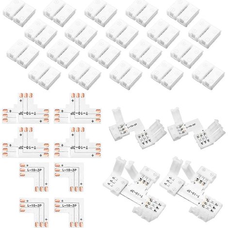 28 connecteurs pour ruban LED, connecteur d'éclairage sans soudure à 3 broches pour LED de 10 mm (1/5)