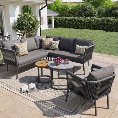 Set salotto da giardino modulare 6 pezzi grigio con 2 tavolini e cuscini (1/5)