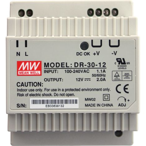 Netzanschluss 230 V AC/12 V DC/24 W, Schutzart IP20