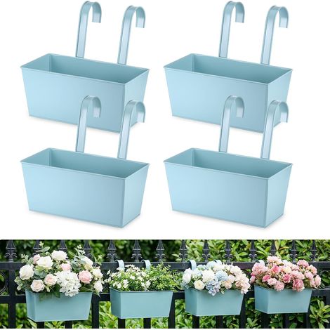 Lot de 4 Jardinières Balcon Suspendues, Crochets Amovibles Universels, Balconnière Extérieur en Fer Antirouille Drainant, Pots à Fleurs Suspendus pour Balcon, Terrasse, Jardin (1/5)