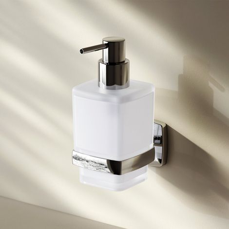AM.PM Seifenspender Wandmontage Flüssigseifenspender nachfüllbar Dispenser für Seife oder Duschgel ohne Bohren klebend Edelstahl, Glas matt (1/5)