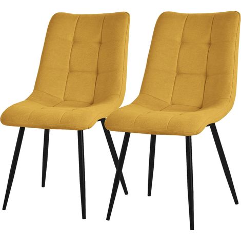 ML-Design Set di 2 Sedie per Sala da Pranzo Giallo Senape Poltrona da Soggiorno con Rivestimento in Tessuto e Gambe in Metallo Nero Sedia da Cucina con Schienale Poltrone Imbottite per Ufficio