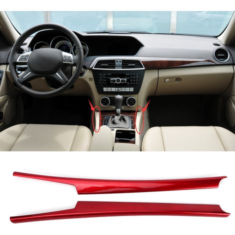 Kit de 2 baguettes décoratives latérales pour levier de vitesses central (conduite à gauche) compatible avec Mercedes-Benz Classe C (2007-2013), rouge bordeaux (1/5)