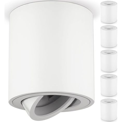 Set of 6 White Surface-Mounted Ceiling Spotlights for GU10 and LED Modules, Adjustable Aluminium Ceiling Spotlight, Round 80 x 84 mm, Without GU10 Bulb (1/5)