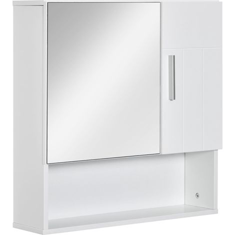 Meuble de salle de bain avec miroir, meuble WC suspendu à 2 portes et 2 étagères intérieures réglables, 54 x 15,2 x 55,3 cm, blanc (1/5)