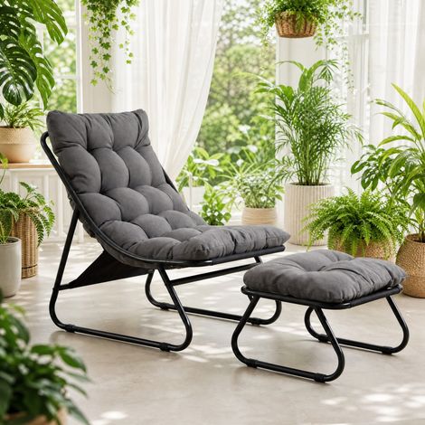 Poltrona relax da esterno 78x65x86 cm in acciaio nero con poggiapiedi FloraGrace (1/5)