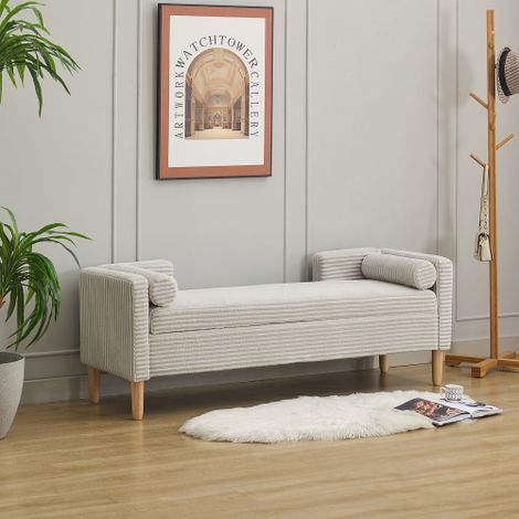 Pouf de rangement rembourré en velours côtelé avec accoudoirs et dossier gris (1/5)