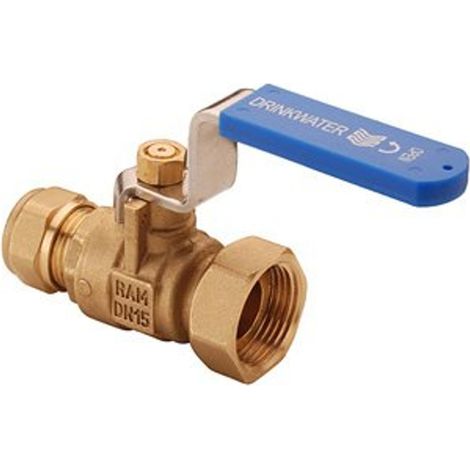 Raminex s28 vanne a bille kiwa bouton aveuglex pivotant laiton 22x3/4 dn15 levier kiwa bleu (1/2)