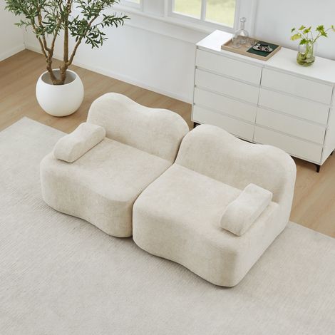 MODFU – Sofá modular sin estructura de pana beige con asiento profundo y reposabrazos ergonómicos – Beige (1/5)