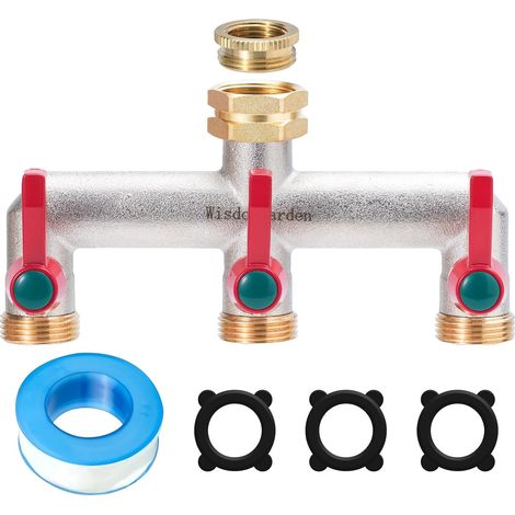 1 Distributeur 3 voies,Vanne à 3 voies,Laiton nickelé,Filetage 3/4 pouce,Adaptateur 1/2 pouce,Jardin