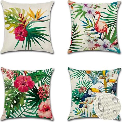Housse de Coussin 45 x 45 cm Fleurs, Oiseaux, Animaux et Plantes Motif Taie d'oreiller Imperméable pour Canapé Maison Salon Chambre (1/5)