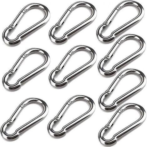 Lot de 10 mousquetons 40 mm x 4 mm, en acier inoxydable 304, avec crochets à ressort, capacité de charge jusqu'à environ 80 kg. (1/3)