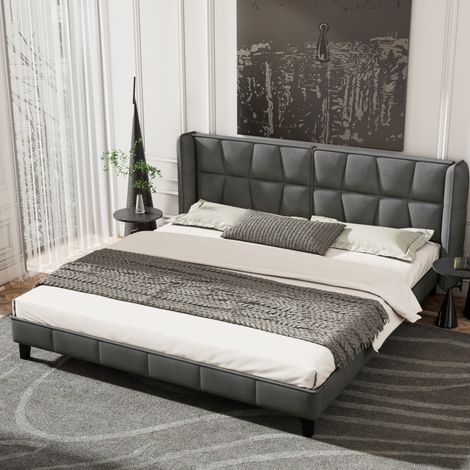 lit adulte 180x200 velours gris avec tete de lit haut HAVRYA (1/5)