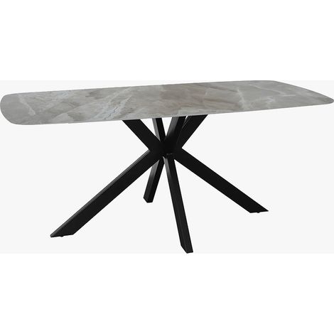 Mobilier Deco – Table à manger ovale en pierre brillant gris – Pieds en métal noir – Surface élégante et facile à entretenir – Pour repas en famille ou entre amis (1/5)