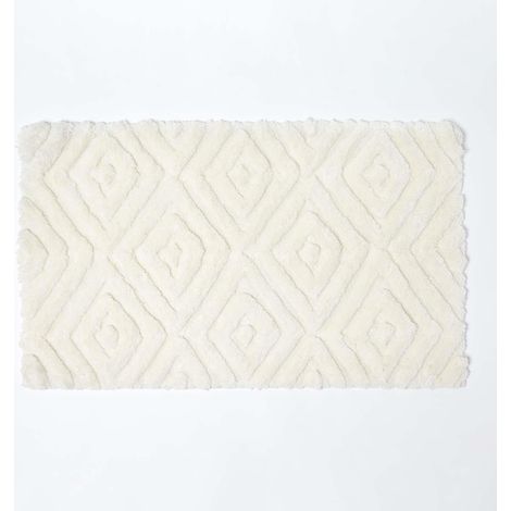 HOMESCAPES Tapis de bain antidérapant losanges en 100% Microfibre Blanc, 50 x 80 cm