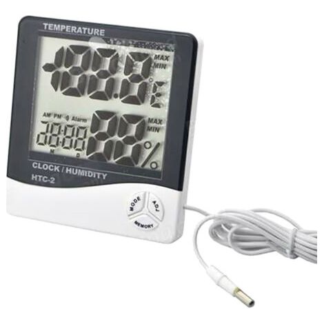 HTC-2DIGITALESHYGROMETERTEMPERATURLUFTFEUCHTIGKEITZEITDATUMHEIMTHERMOMETERMITSONDE