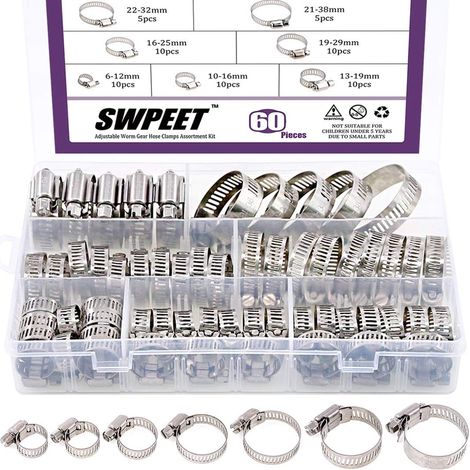 Schlauchschellen-Set – 60-teilig – Edelstahl 304 – Verstellbar 6–38 mm – Sanitär- und Kfz-Zubehör (1/5)